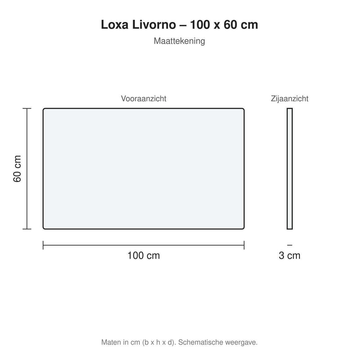 Loxa Livorno rechthoekige LED badkamerspiegel randloos 100 x 60 cm maattekening