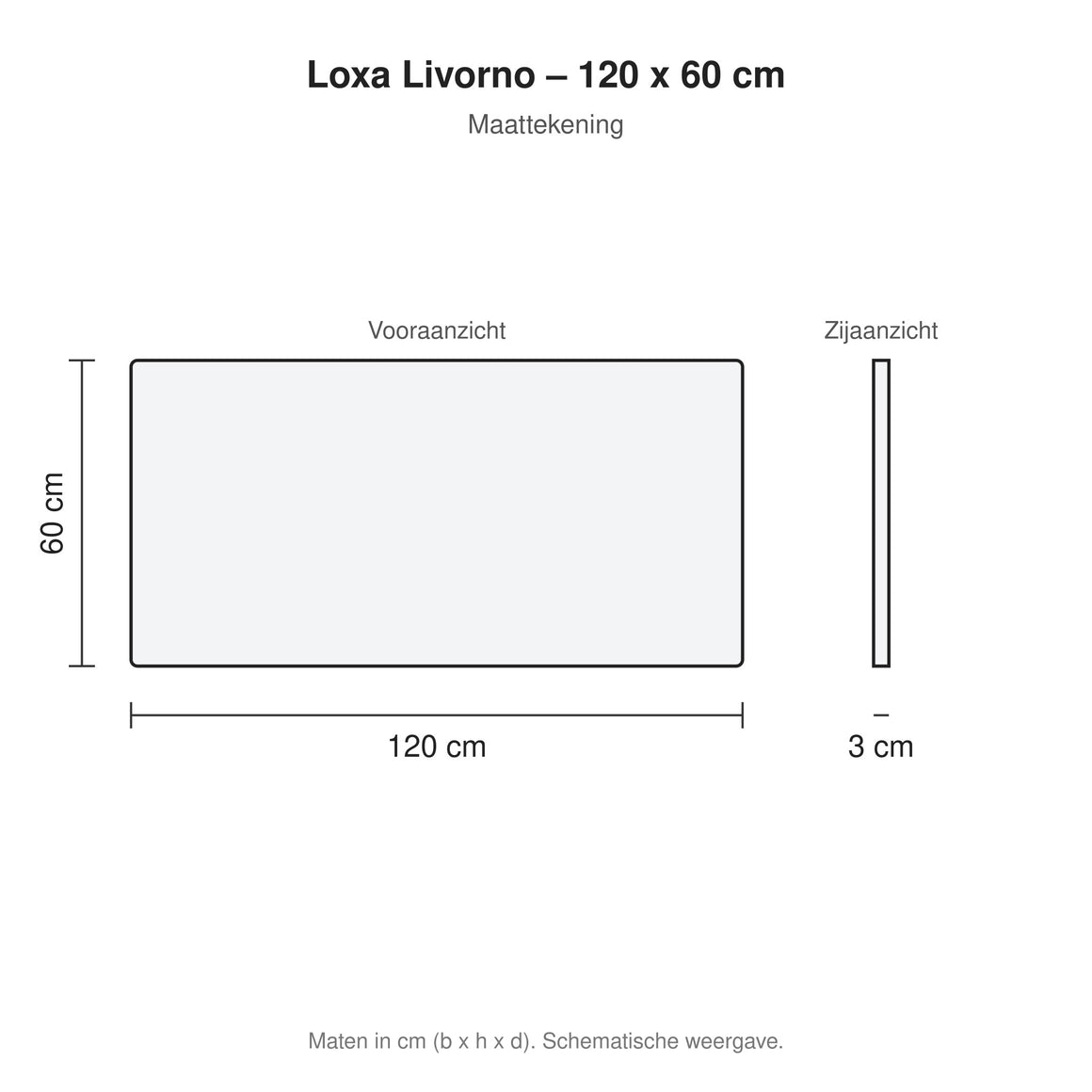 Loxa Livorno rechthoekige LED badkamerspiegel randloos 120 x 60 cm maattekening