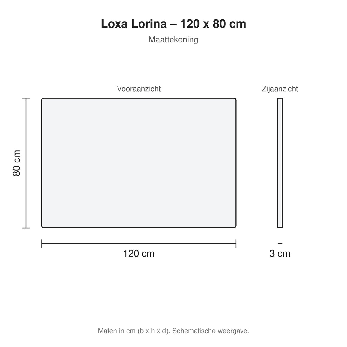 Loxa Lorina rechthoekige LED badkamerspiegel randloos 120 x 80 cm maattekening