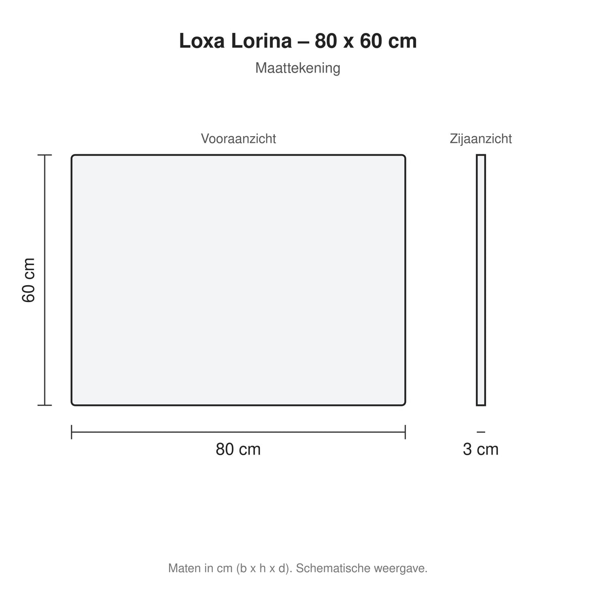 Loxa Lorina rechthoekige LED badkamerspiegel randloos 80 x 60 cm maattekening