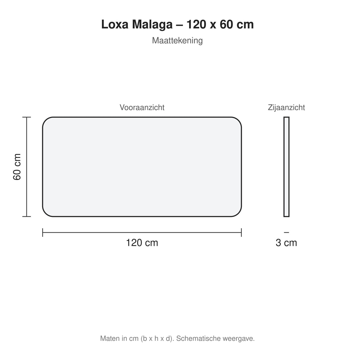 Loxa Malaga rechthoekige LED badkamerspiegel randloos 120 x 60 cm maattekening