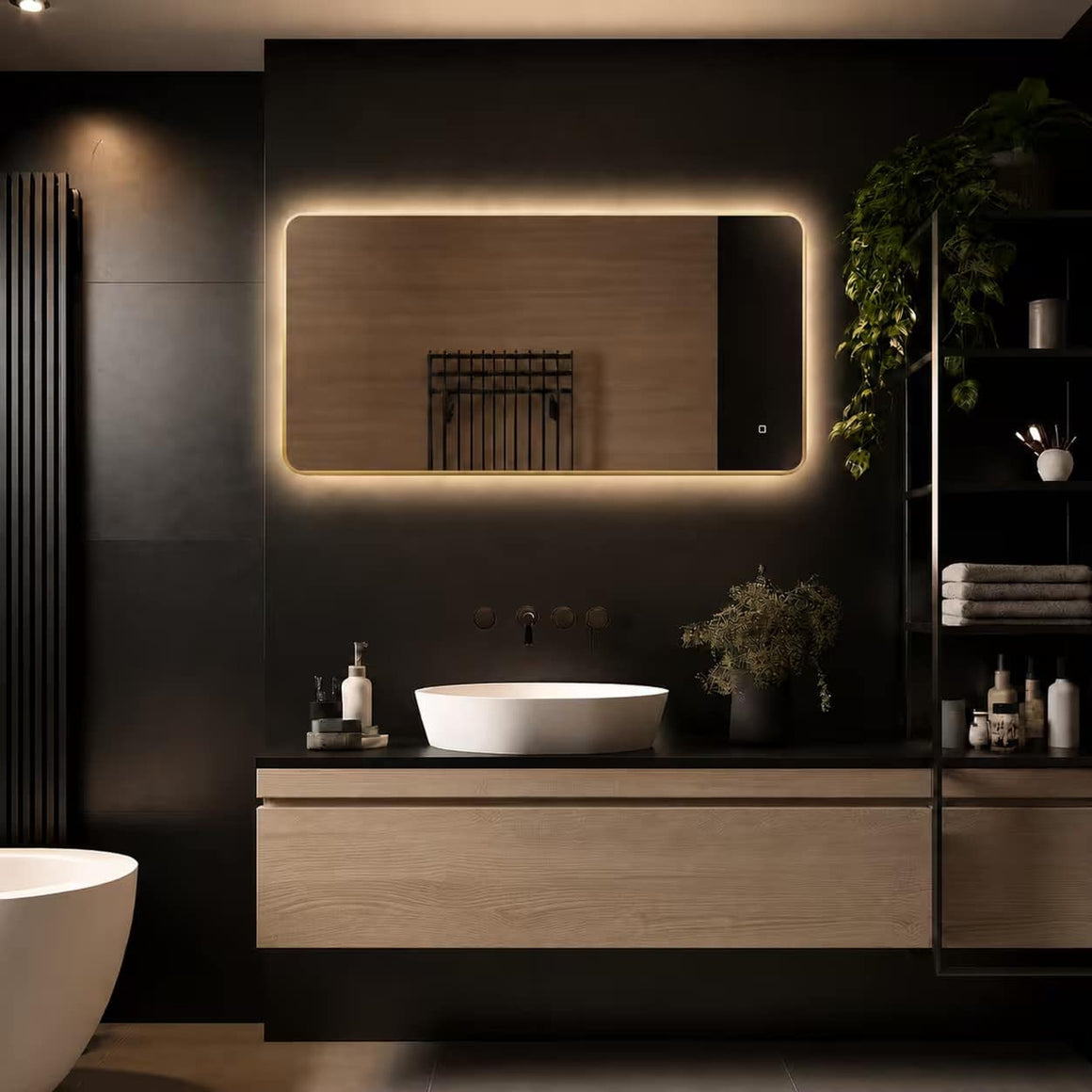 Loxa Marbella rechthoekige LED badkamerspiegel met gouden lijst 120 x 60 cm sfeerfoto
