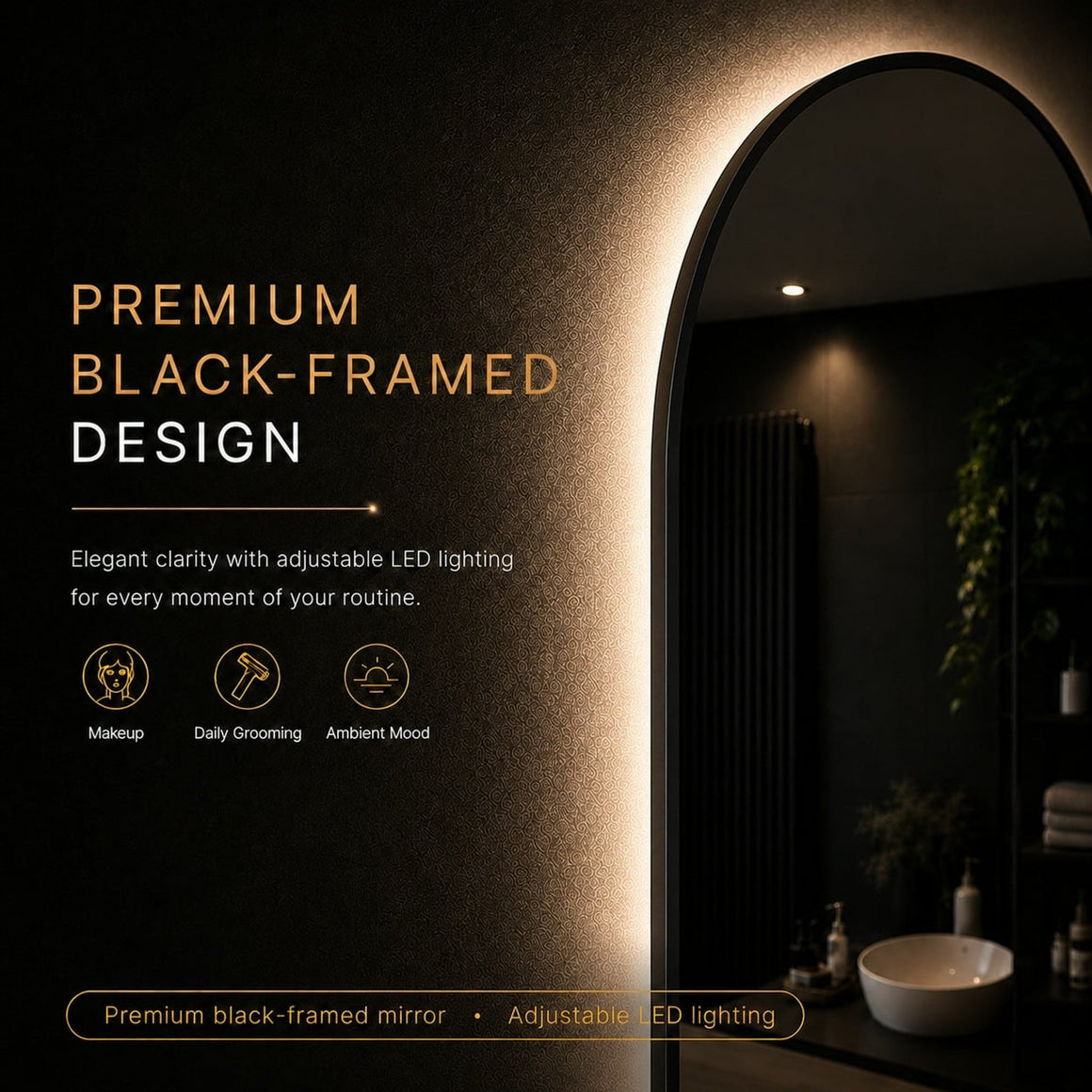 Loxa Marrakech boogvormige LED badkamerspiegel met zwarte lijst 45 x 100 cm functie 2