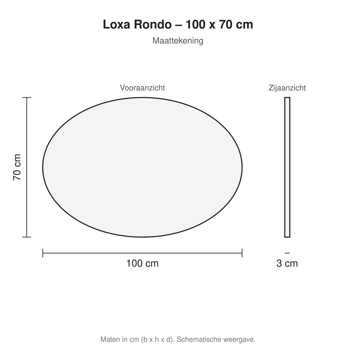 Loxa Rondo ovale LED badkamerspiegel randloos 100 x 70 cm maattekening