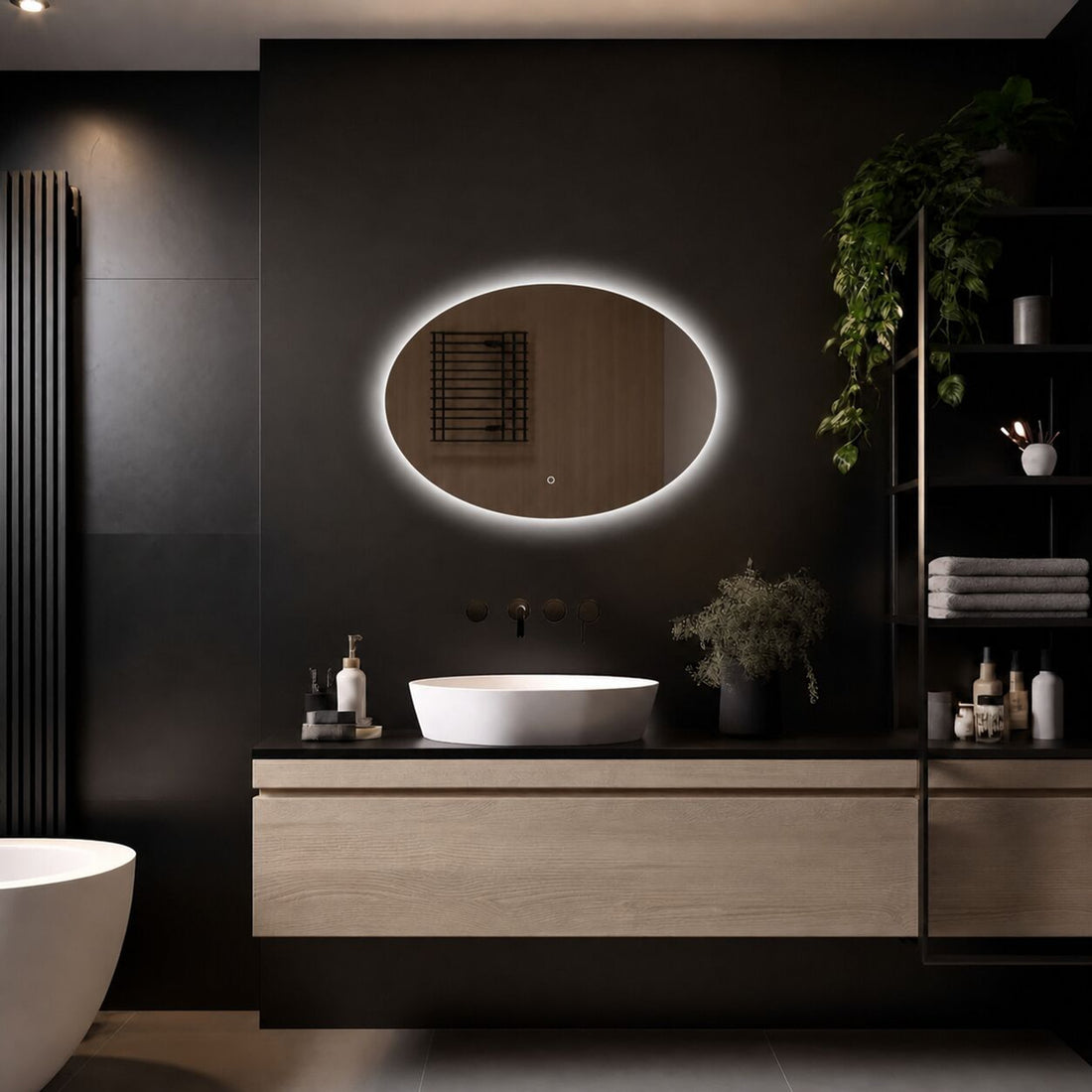 Loxa Rondo ovale LED badkamerspiegel randloos 100 x 70 cm sfeerfoto 2