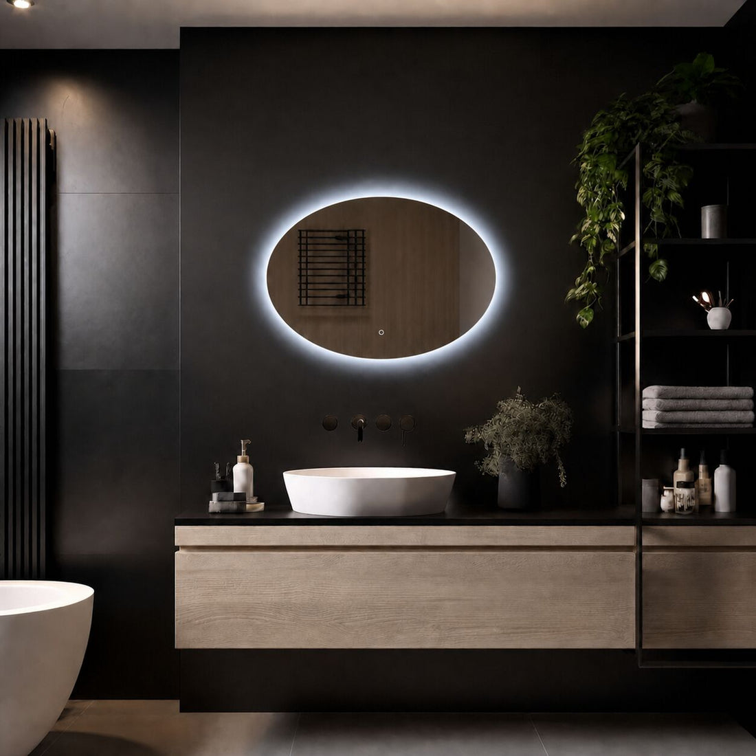 Loxa Rondo ovale LED badkamerspiegel randloos 100 x 70 cm sfeerfoto 3