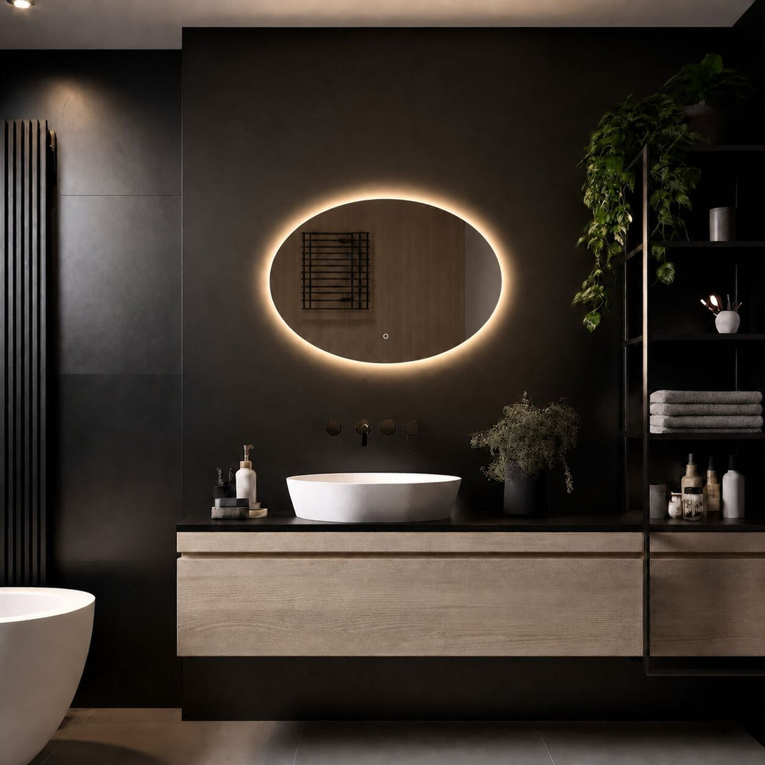 Loxa Rondo ovale LED badkamerspiegel randloos 100 x 70 cm sfeerfoto