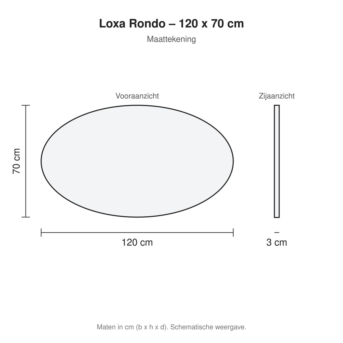 Loxa Rondo ovale LED badkamerspiegel randloos 120 x 70 cm maattekening