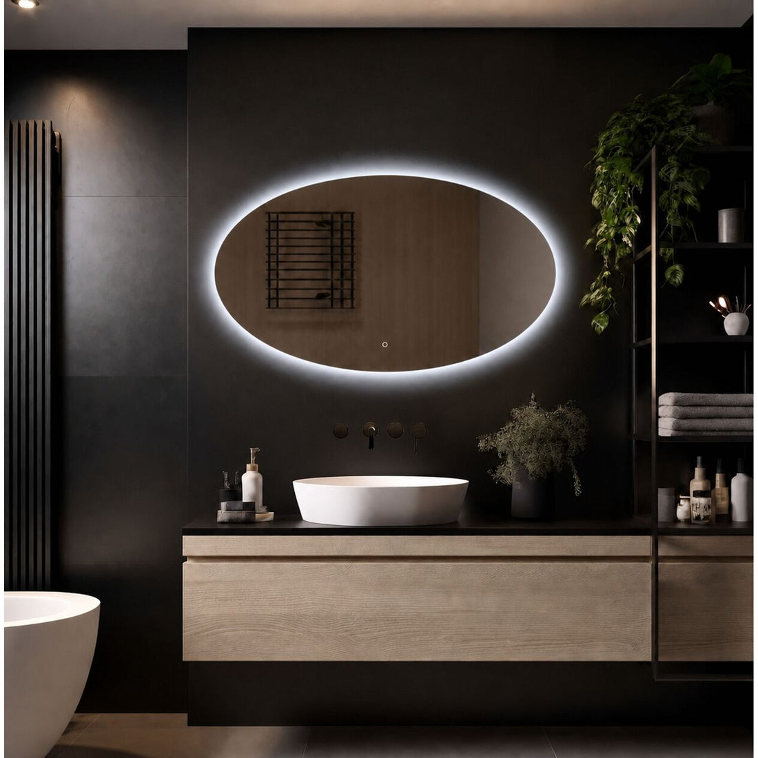 Loxa Rondo ovale LED badkamerspiegel randloos 120 x 70 cm sfeerfoto 2