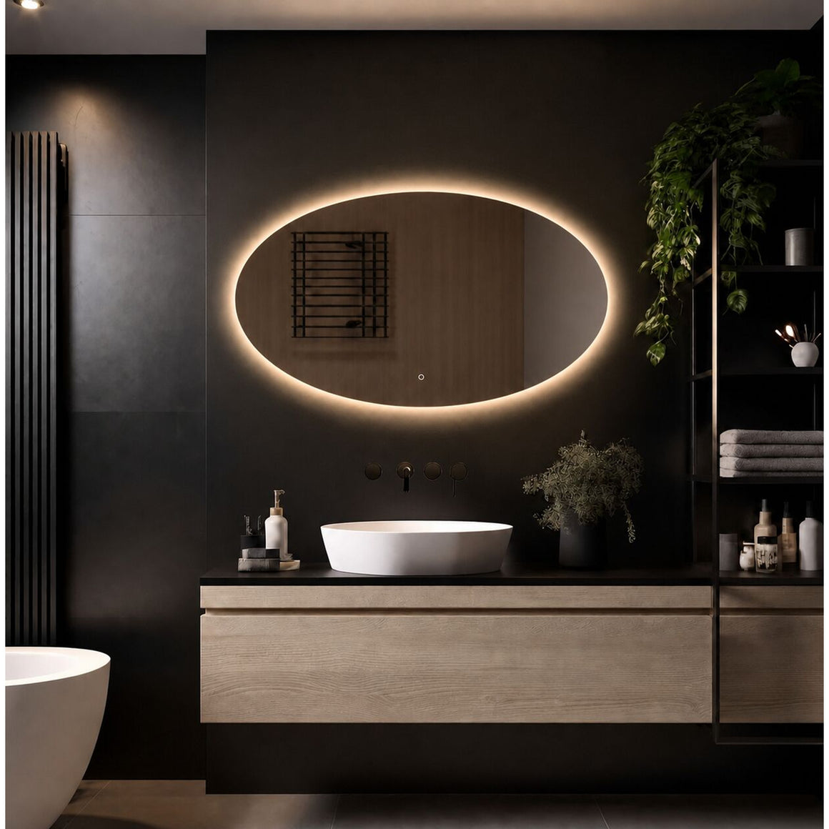 Loxa Rondo ovale LED badkamerspiegel randloos 120 x 70 cm sfeerfoto