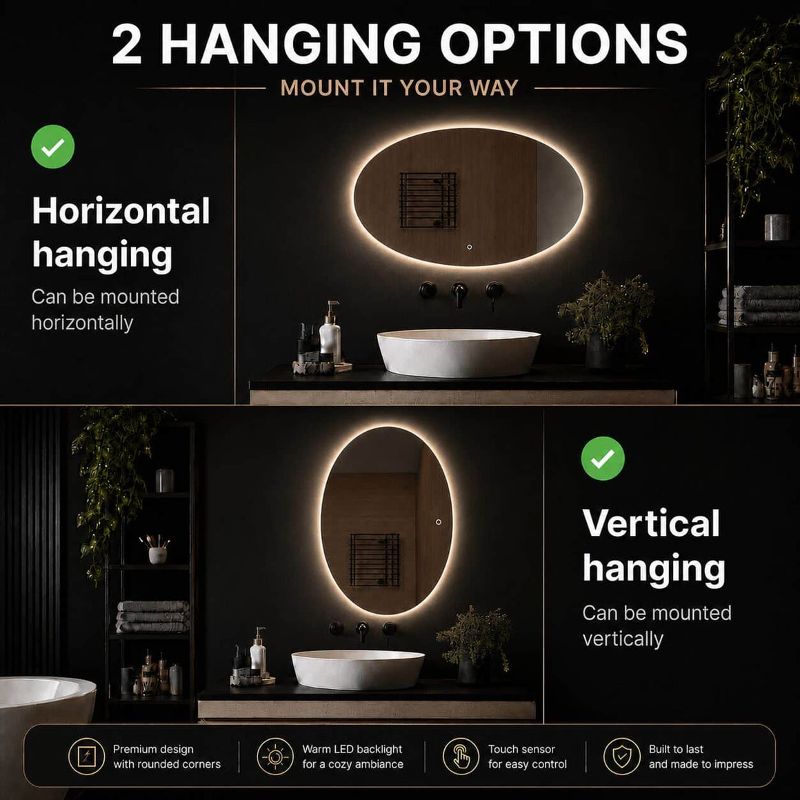 Loxa Rondo ovale LED badkamerspiegel randloos functie 2