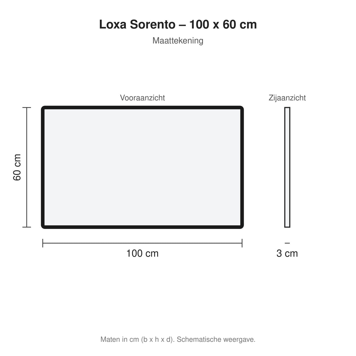 Loxa Sorento rechthoekige LED badkamerspiegel met zwarte lijst 100 x 60 cm maattekening