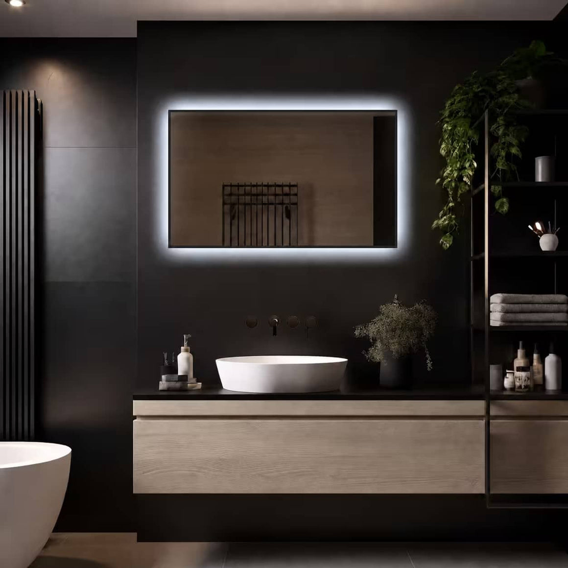 Loxa Sorento rechthoekige LED badkamerspiegel met zwarte lijst 100 x 60 cm sfeerfoto 3