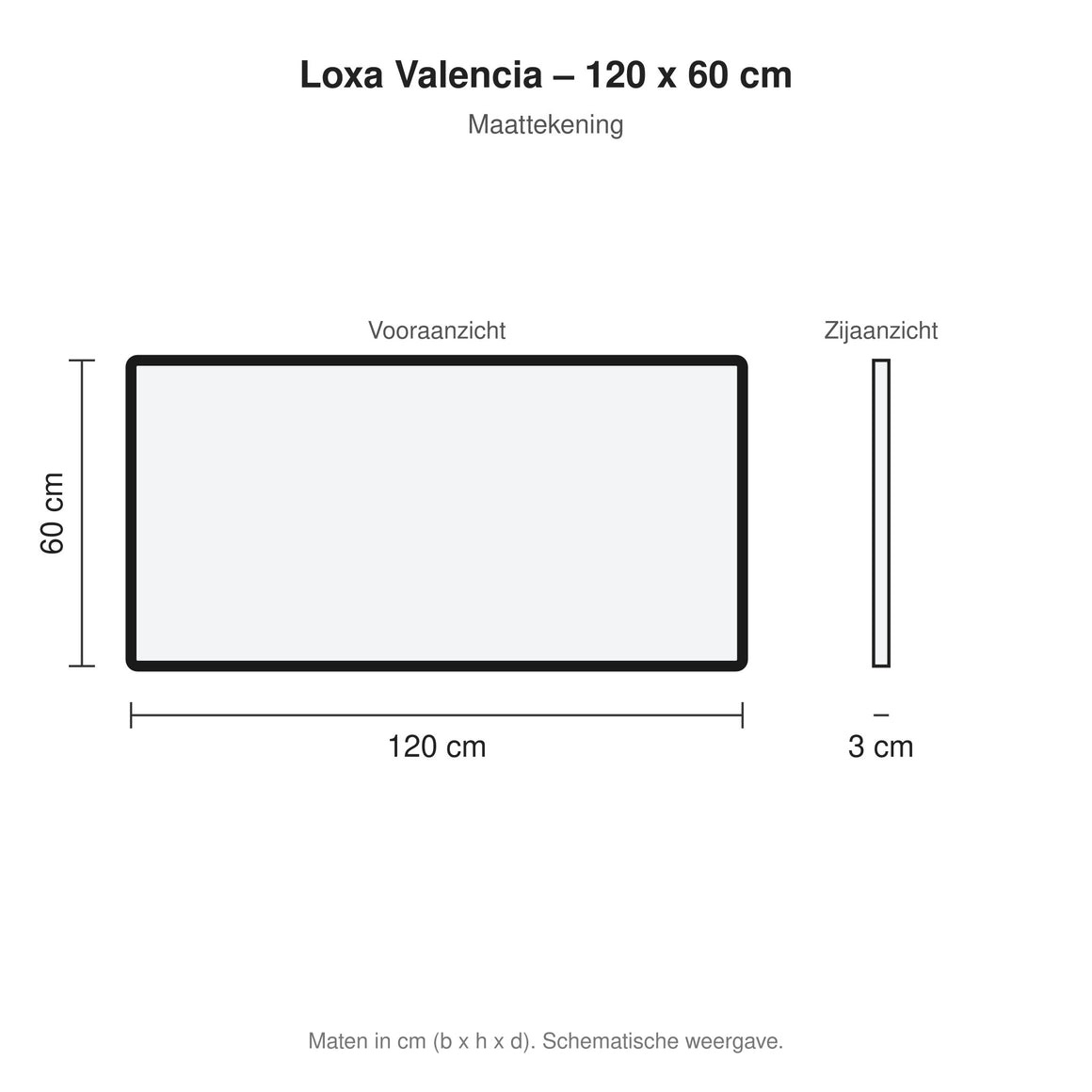 Loxa Valencia rechthoekige LED badkamerspiegel met zwarte lijst 120 x 60 cm maattekening