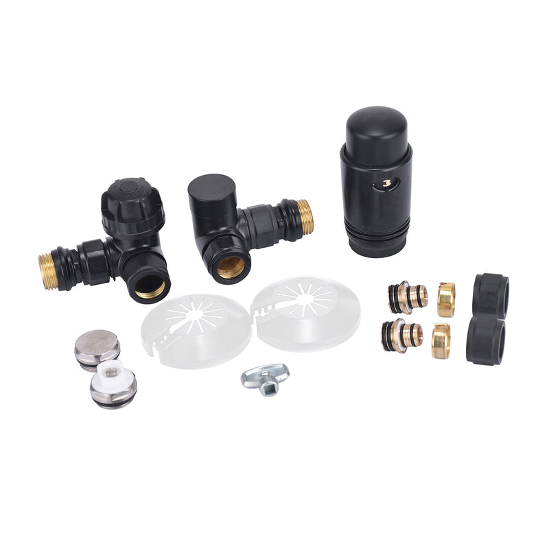 Luxus Thermostat-Radiator-Anschlussset rechtwinklig falsch links matt-schwarz