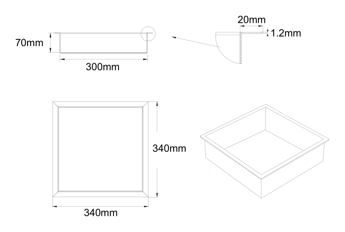 Aloni inbouwnis maattekening 30 x 30 x 7 cm - techniek - bron Schwertz & Co
