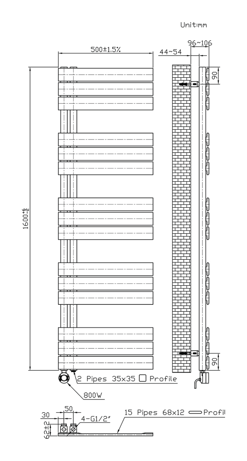Belrad BUCWE1600500 - technische tekening - aanzicht 612167 - bron Schwertz & Co