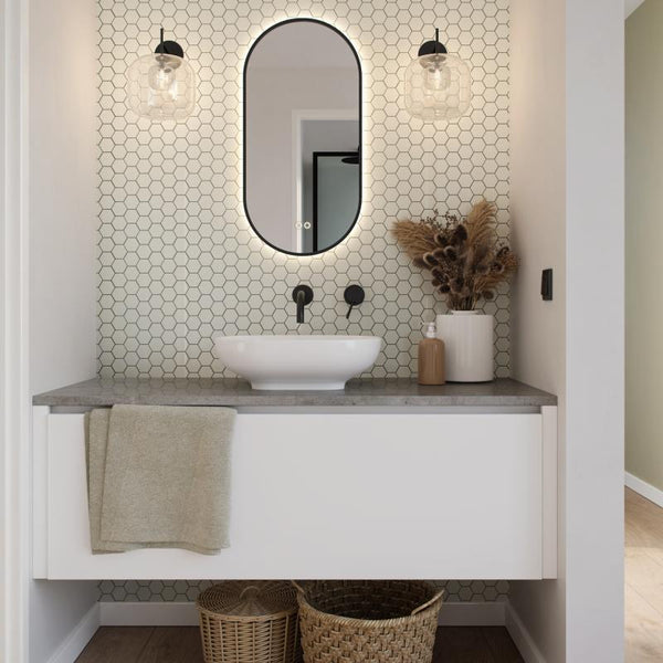 Ovaal-Rechthoekige Spiegel in Mat Zwart met Indirecte LED-Verlichting Rondom - Hipp Design