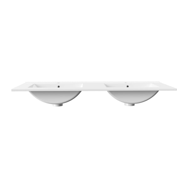 Aloni Hayat Wastafel - 2 Wasbakken - met overloop - 2 Kraangaten - kunstmarmer - 120×1,5×45 cm - Glanzend Wit