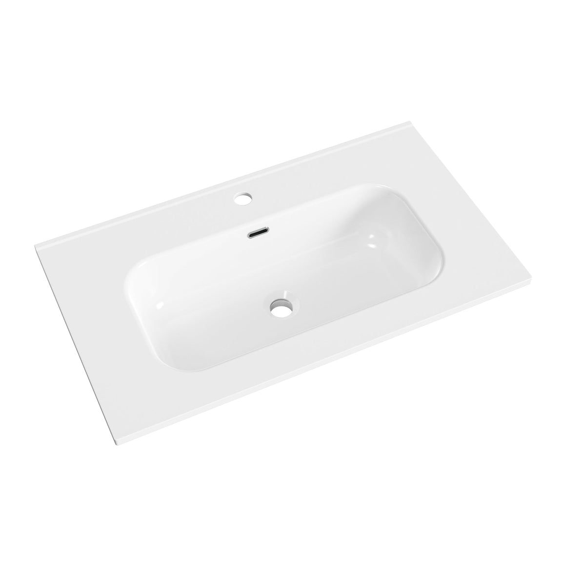 Aloni LIVA Wastafel - 80X1,8X46 CM - 1 Wasbak - 1 Kraangat - met Overloop - Keramiek - Glanzend WIT