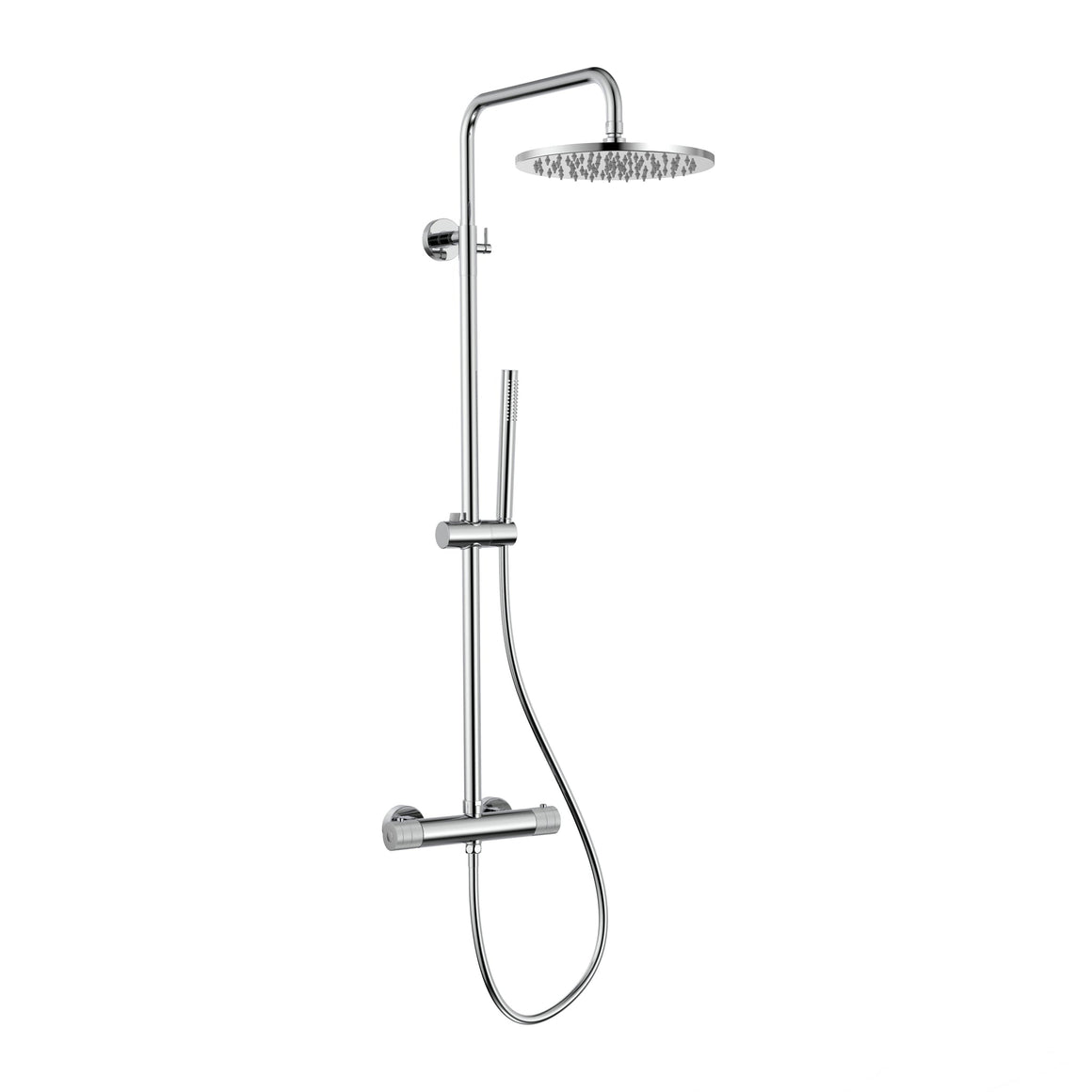 STRIA REGENDOUCHESET  - THERMOSTATISCH - COOL TOUCH - HOOFDDOUCHE 30 CM - OPBOUW - KNOPPEN MET VERFIJNDE RIBBELSTRUCTUUR -  CHROOM