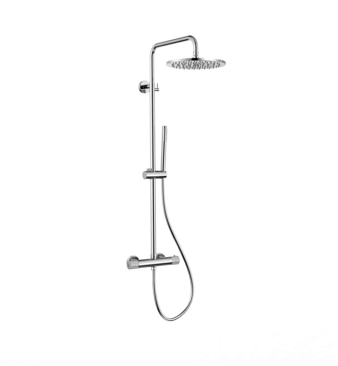 STRIA REGENDOUCHESET  - THERMOSTATISCH - COOL TOUCH - HOOFDDOUCHE 30 CM - OPBOUW - KNOPPEN MET VERFIJNDE RIBBELSTRUCTUUR -  CHROOM