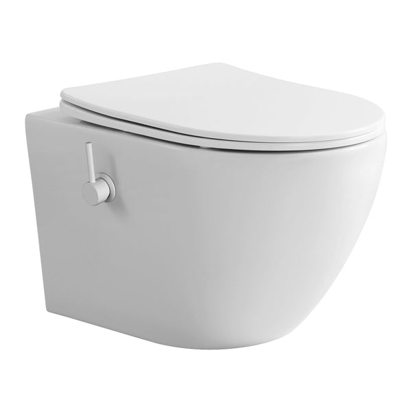 Aloni Pro Hangtoilet met Bidet - Tornado Flush - Randloos - met bidetkraan koud en warm water - met Zitting - 52,5 cm