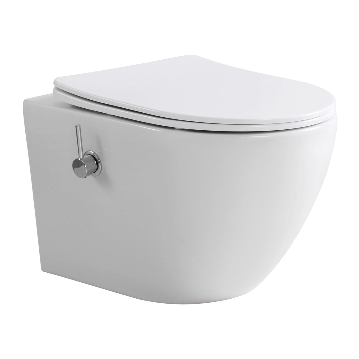 ALONI Pro Hangtoilet met Bidet - Tornado Flush - Randloos - met bidetkraan koud en warm water - met Zitting - 52,5CM Glanzend Wit - productfoto