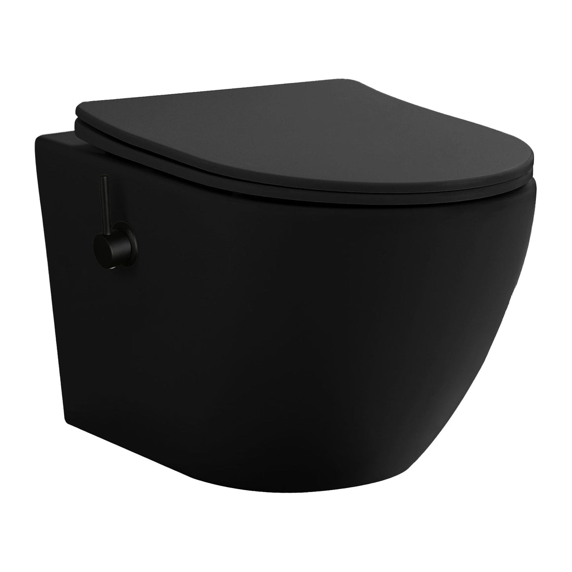 ALONI Pro Hangtoilet met Bidet - Tornado Flush - Randloos - met bidetkraan koud en warm water - met Zitting - 52,5CM Mat Zwart - productfoto