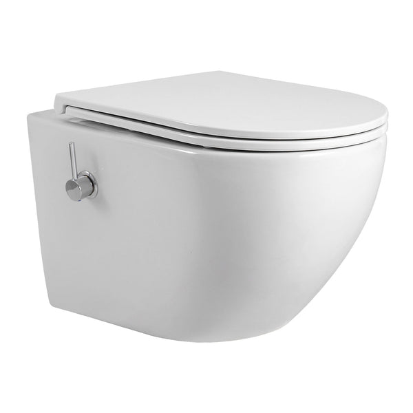 Aloni Pro Hangtoilet met Bidet - Randloos - met bidetkraan koud en warm water - met Zitting - 52,5 cm - Glanzend Wit
