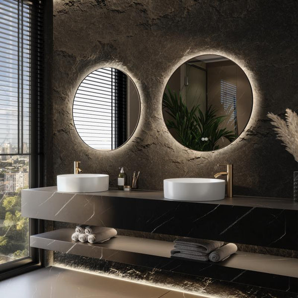 Ronde Spiegel in Mat Zwart met Rondom Indirecte LED Verlichting - Hipp Design