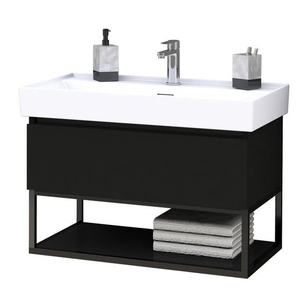 Meuble sous-lavabo Aloni Sharp (80 cm) - Noir mat