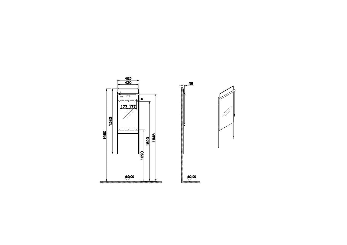 VitrA Equal Badkamerspiegel Met Verlichting 40Cm – Technische tekening – 64103 #variant_57380299374916