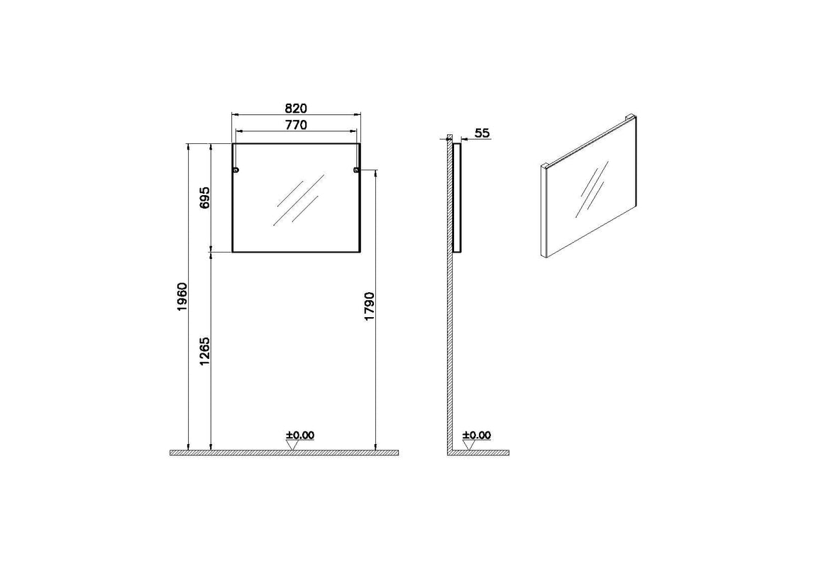 VitrA Basis Badkamerspiegel Geborsteld Chroom 80Cm – Technische tekening – 66906 #variant_57380301635908