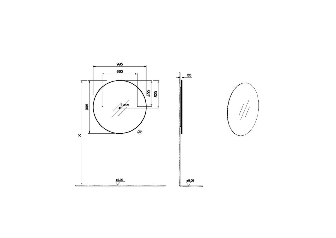 VitrA Prime Badkamerspiegel Met Verlichting Geborsteld Chroom 100Cm – Technische tekening – 67043 #variant_57380288397636