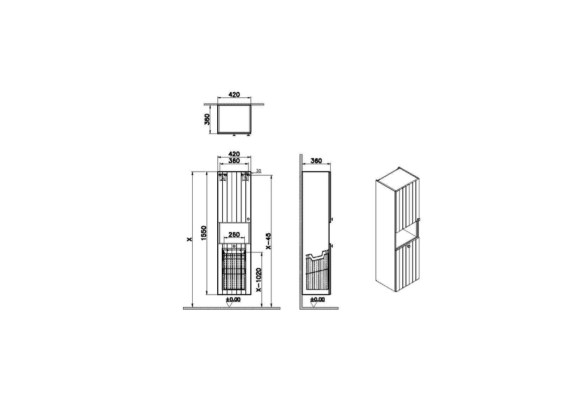 VitrA Root Groove Kolomkast – Technische tekening – 69096 #variant_57380287152452