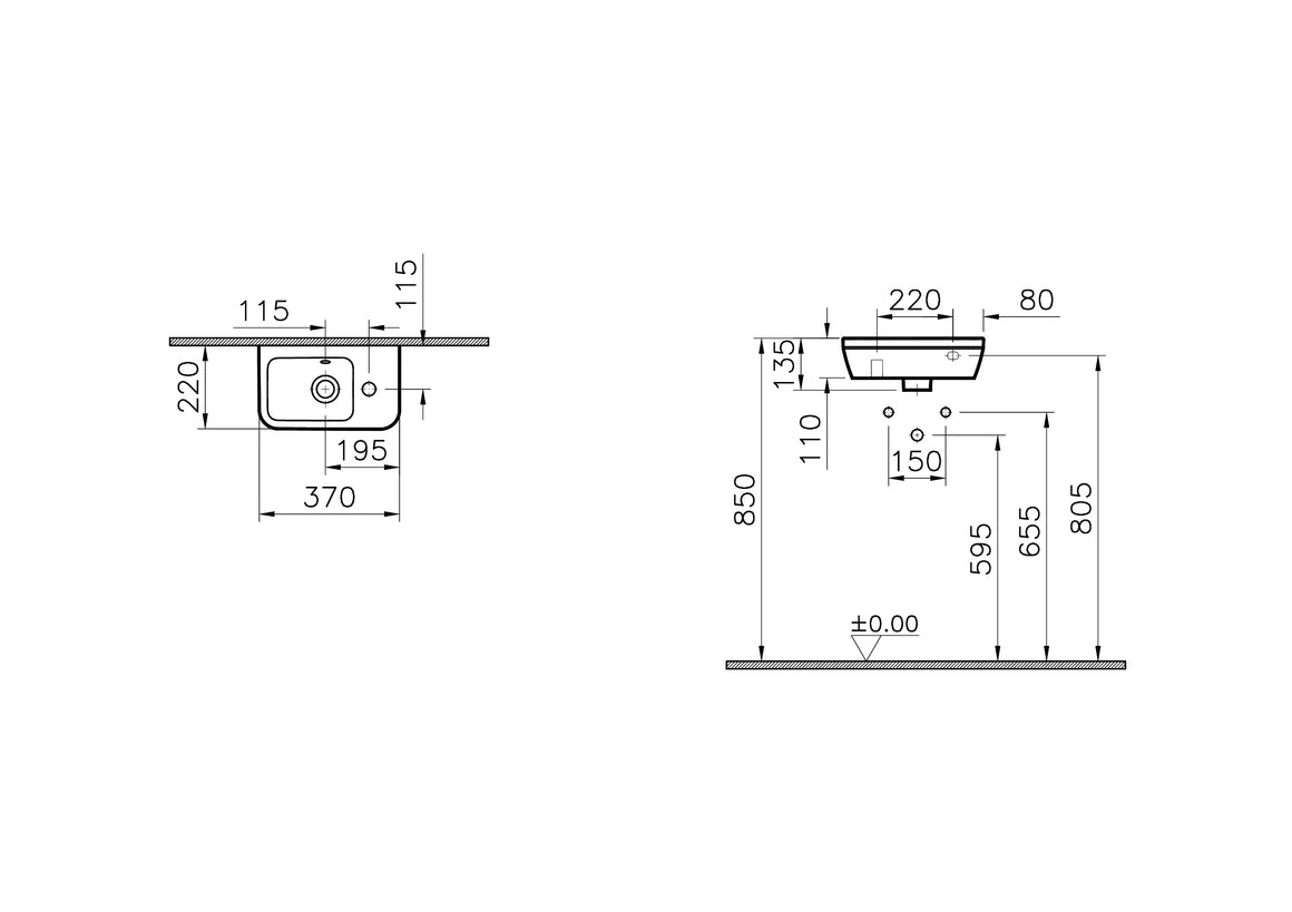 VitrA Integra Fontein – Technische tekening – 7091L003-0029 #variant_57380298260804
