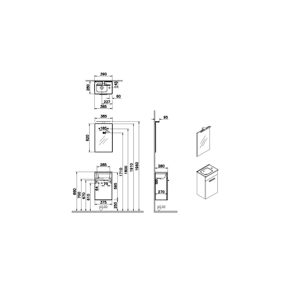 VitrA Mia Badkamermeubelset 40 cm – Technische tekening – 75064 #variant_57380268966212