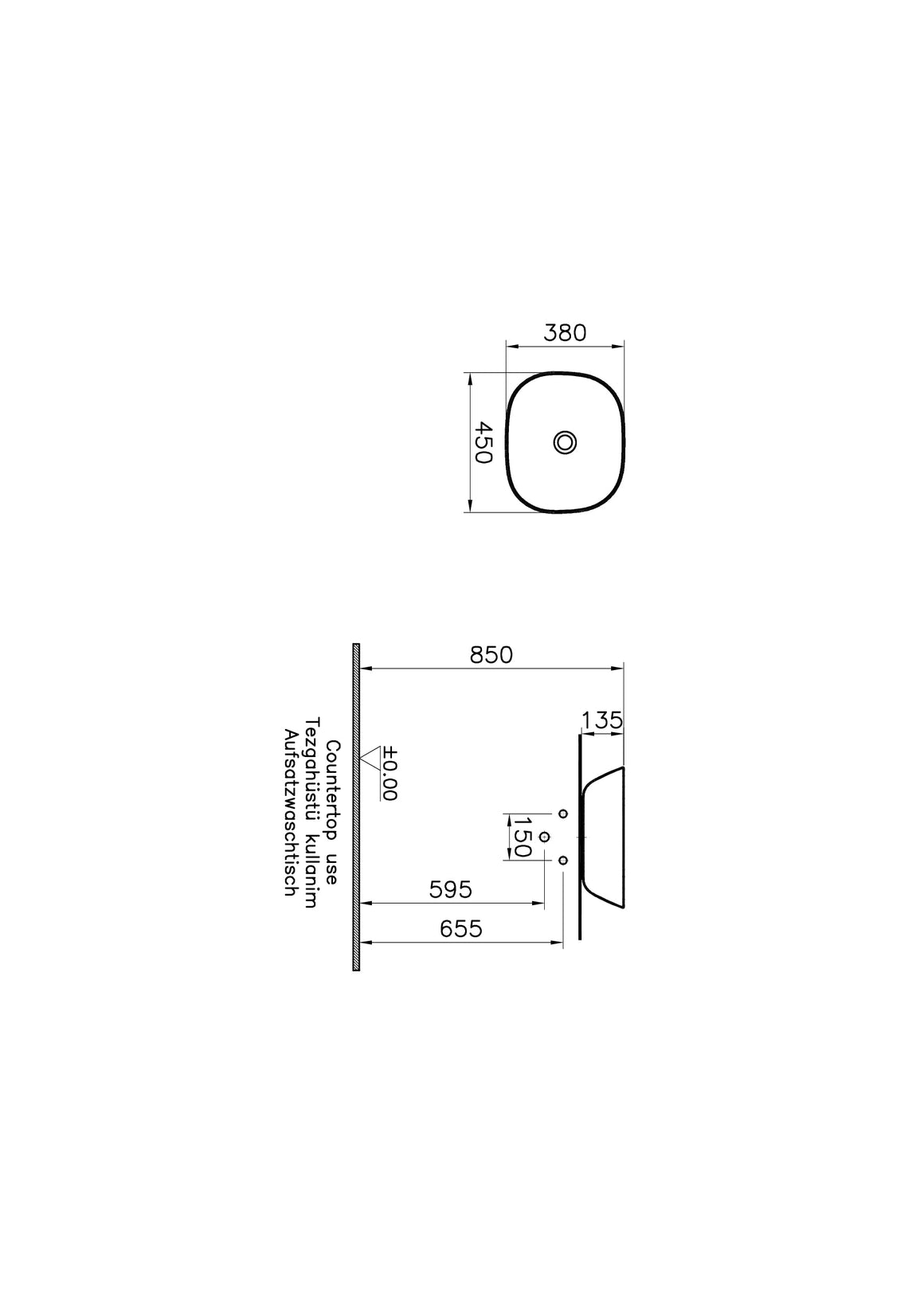 VitrA Plural Wastafel Vierkant – Technische tekening – 7810B403-0016 #variant_57380264444228