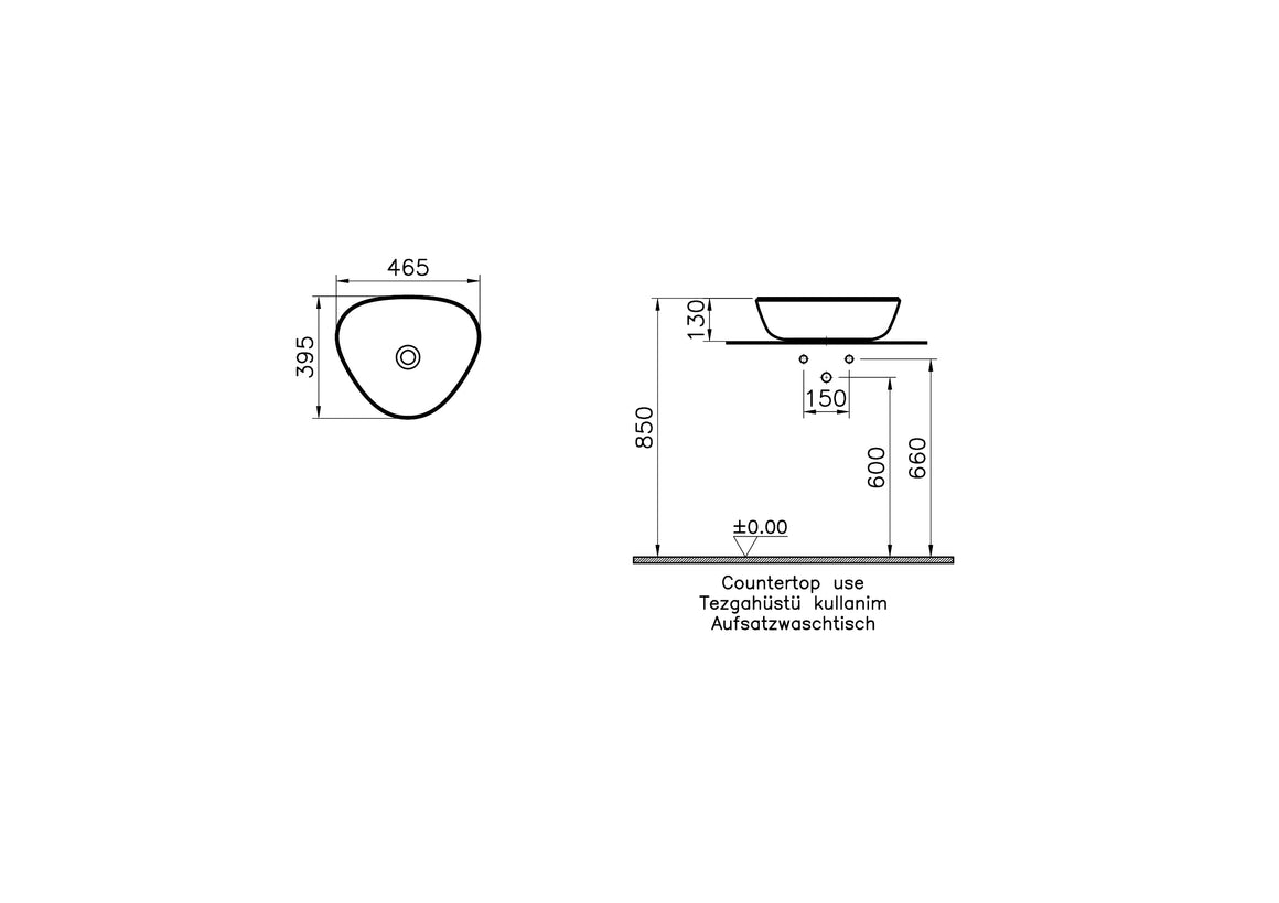 VitrA Plural Wastafel Wit Driehoek – Technische tekening – 7812B403-0016 #variant_57380288430404