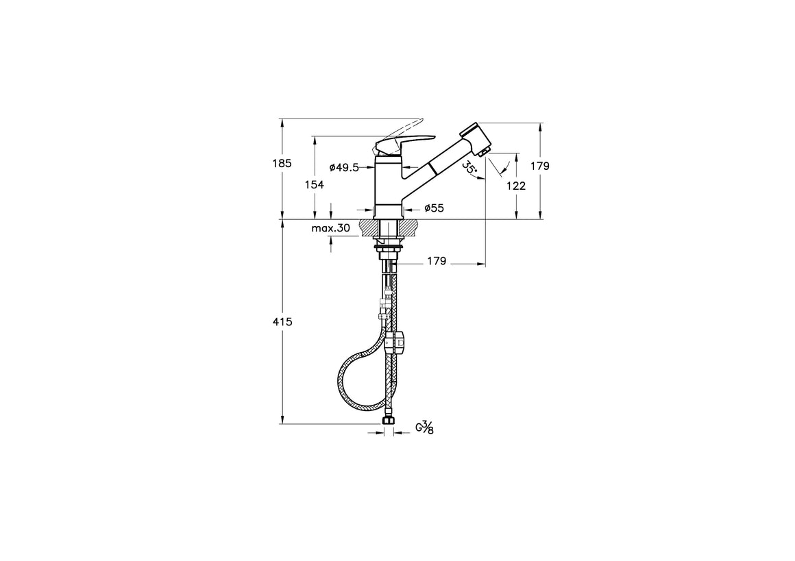 VitrA Masterline Harmony Pull-Out Keukenkraan – Technische tekening – A41864EXP #variant_57380292624708