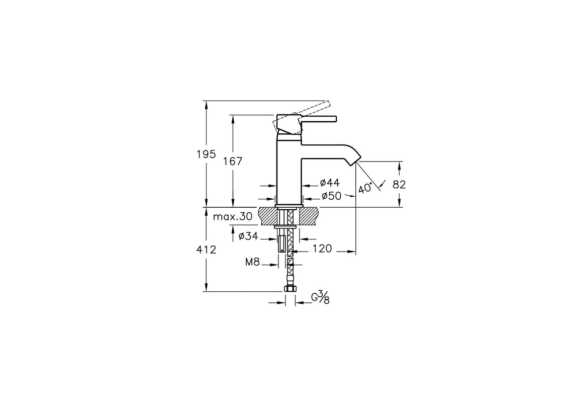 VitrA Minimax S Wastafelkraan – Technische tekening – A41984EXP #variant_57380292493636