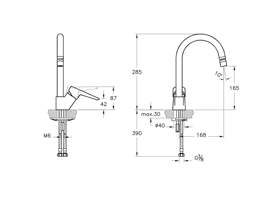 VitrA Solid S Keukenkraan – Technische tekening – A42148EXP #variant_57380275323204