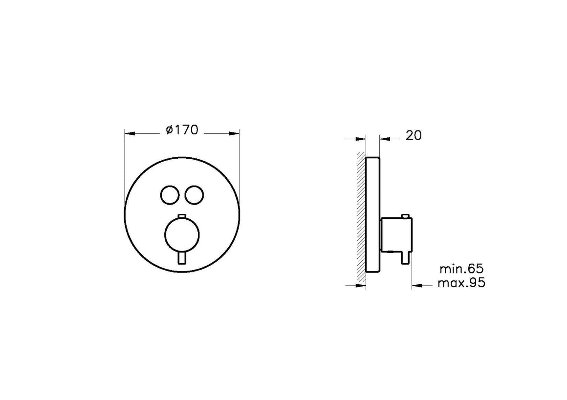 VitrA Root Round Aquacontrol Douche/Bad Kraan – Technische tekening – A42718EXP #variant_57380264149316