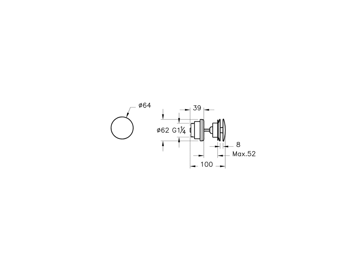 VitrA Origin Afvoerplug – Technische tekening – A4514936WTC #variant_57380291117380