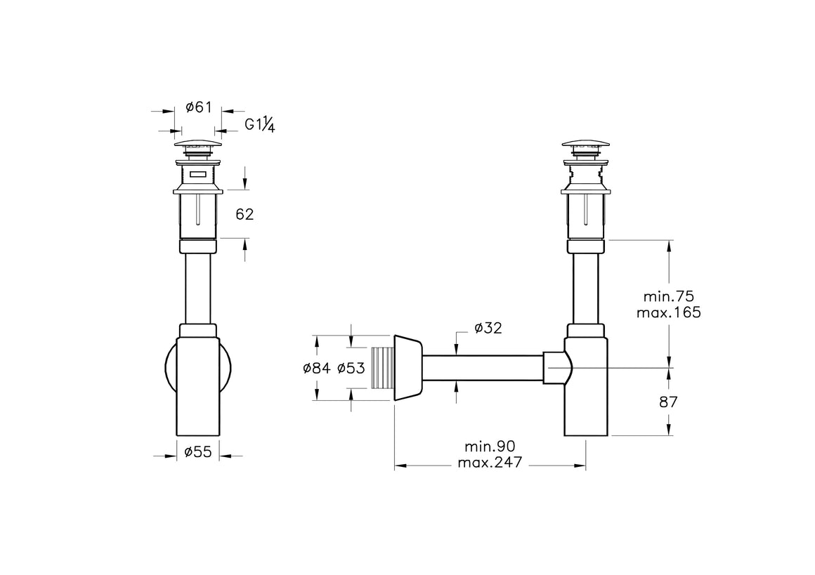 VitrA Bekersifon – Technische tekening – A45154 #variant_57380301340996