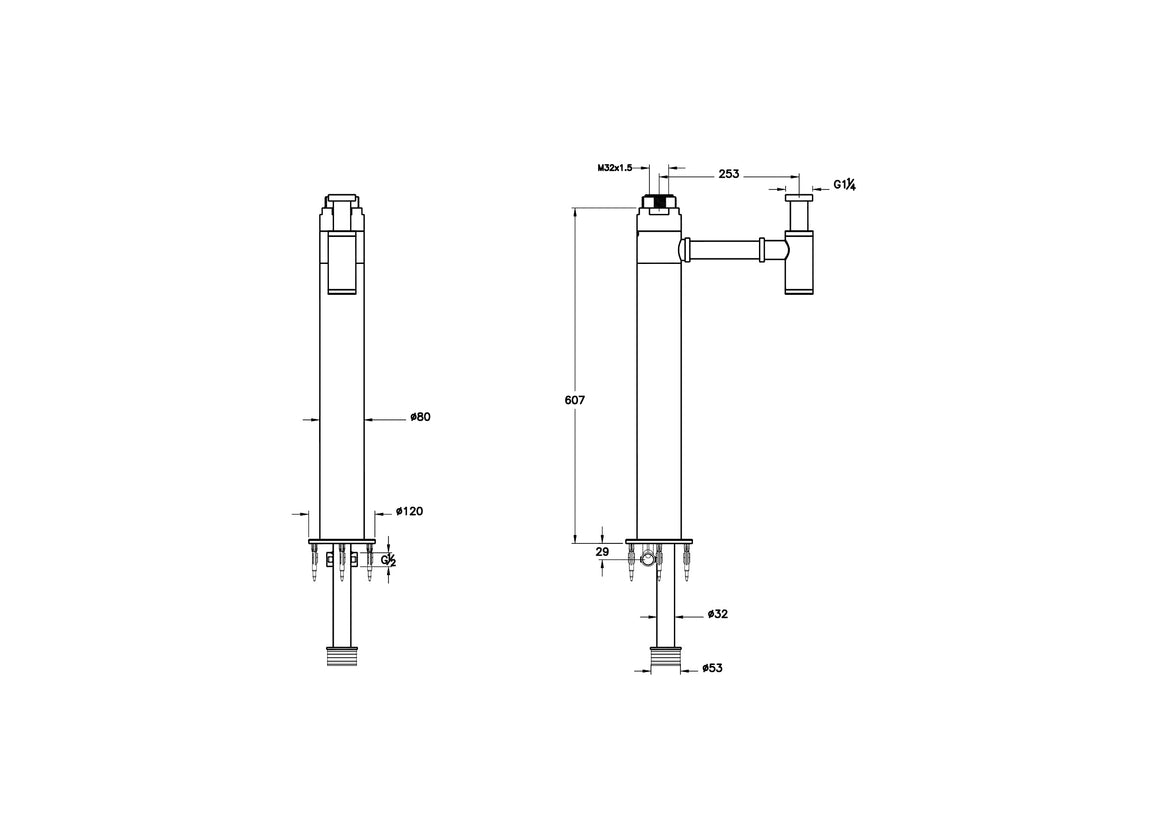 VitrA Origin Vrijstaand Bekersifon – Technische tekening – A45160 #variant_57380288627012