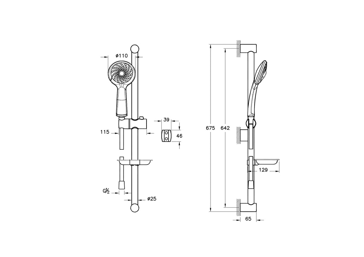 VitrA Samba Verschuifbare Handdoucheset – Technische tekening – A45680WSA #variant_57380286628164