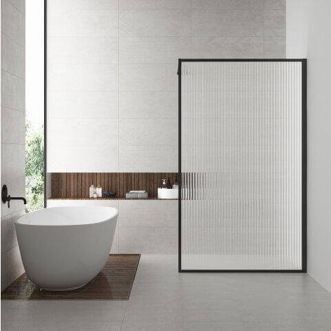 Wiesbaden Duschwand Square Riffelglas Klar | Matt Schwarz | Walk-in-Dusche (Alle Größen)