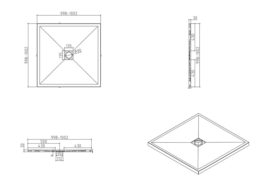 Technische tekening Wiesbaden Stonea douchebak 21.3570